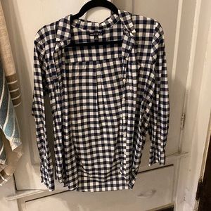 J. Crew cotton button down in blue and white gingham.